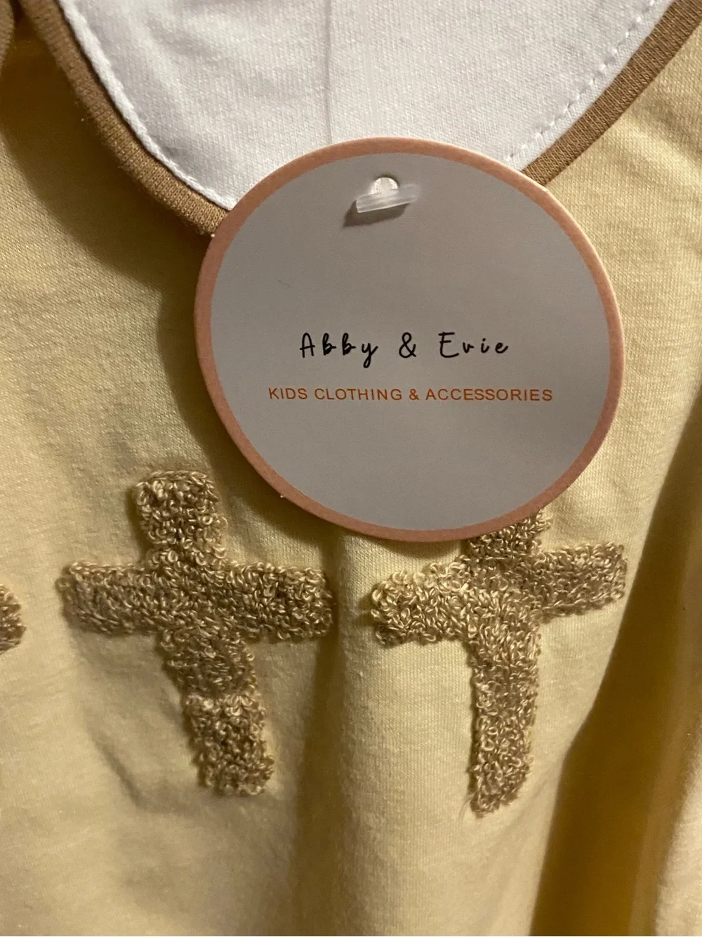 Abby & Evie Hand Stitched French Knot Cross Bubble Tan NWT Size 18 months